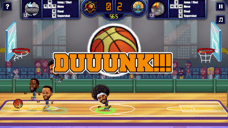 Basketball Stars match showing multiple cartoon players as a large DUUUNK message appears on screen