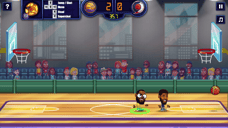 Basketball Stars one-on-one gameplay on an indoor court with two cartoon players and a scoreboard