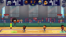 Basketball Stars gameplay with a cartoon player jumping to shoot while other players defend
